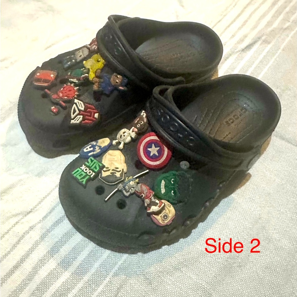 Size 2 crocs with jibbetz black
